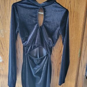 Windsor Black Velvet Cutout Long-Sleeve Dress